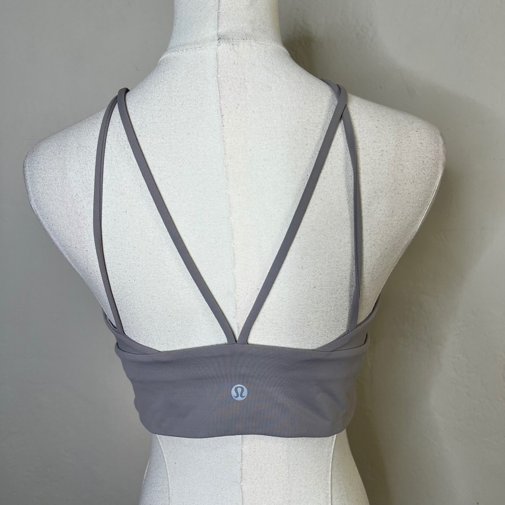 Lululemon Sports Bra Pushing Limits Size 10 Lunar Rock Gray Strappy V-Neck Yoga - Picture 3 of 6